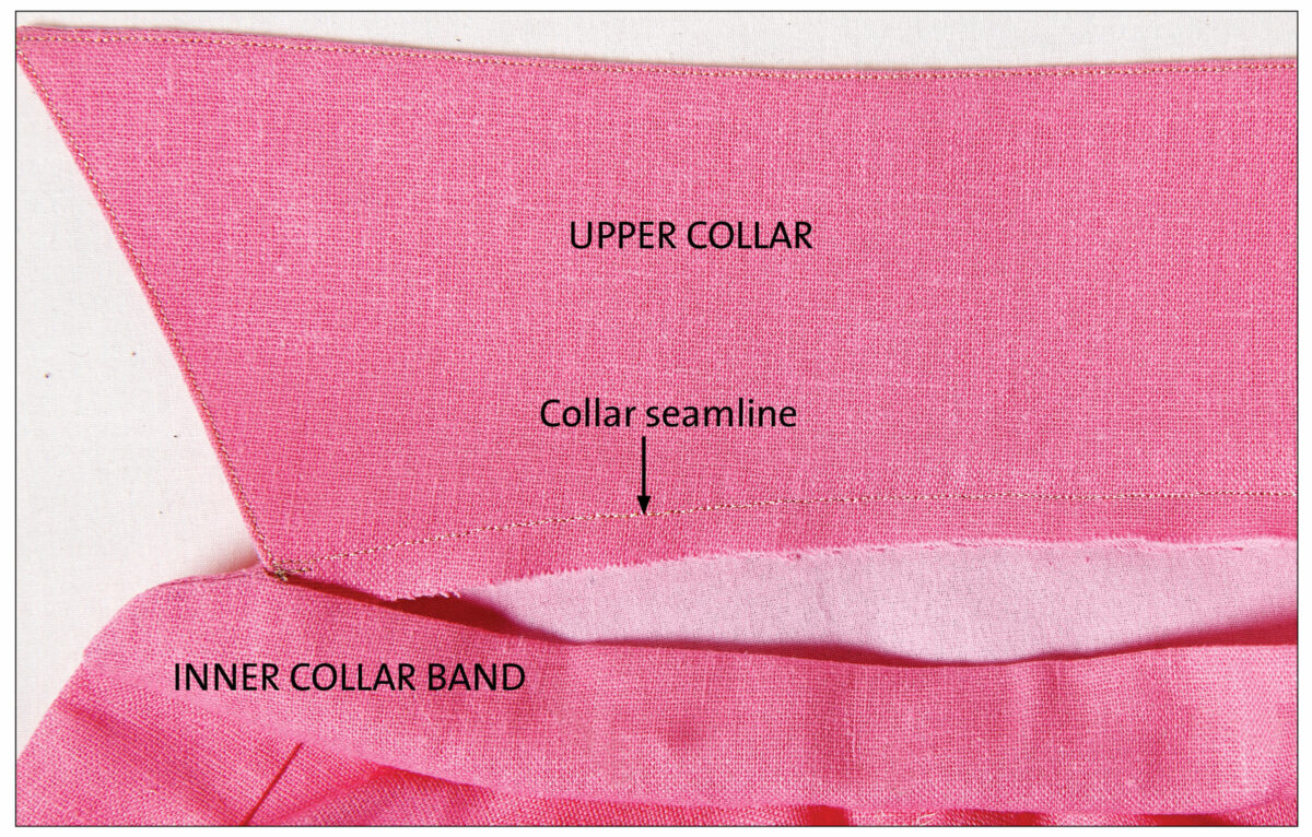 collar band with the upper collar right side up