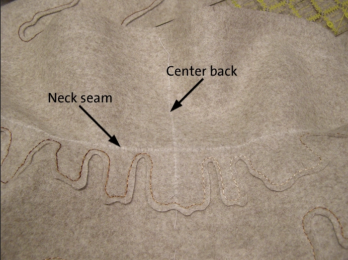 Stitch the collar down with free-motion stitching, stopping short of the collar's ends