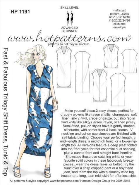 Hot Patterns Fast & Fabulous Trilogy Shift Dress, Tunic & Top