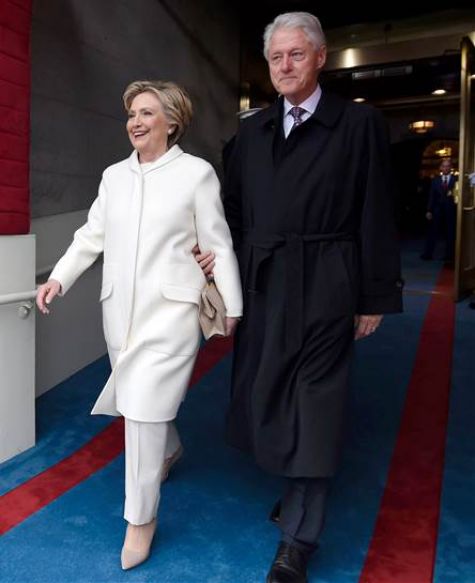 Hillary Clinton in white pantsuit inauguration day 2017