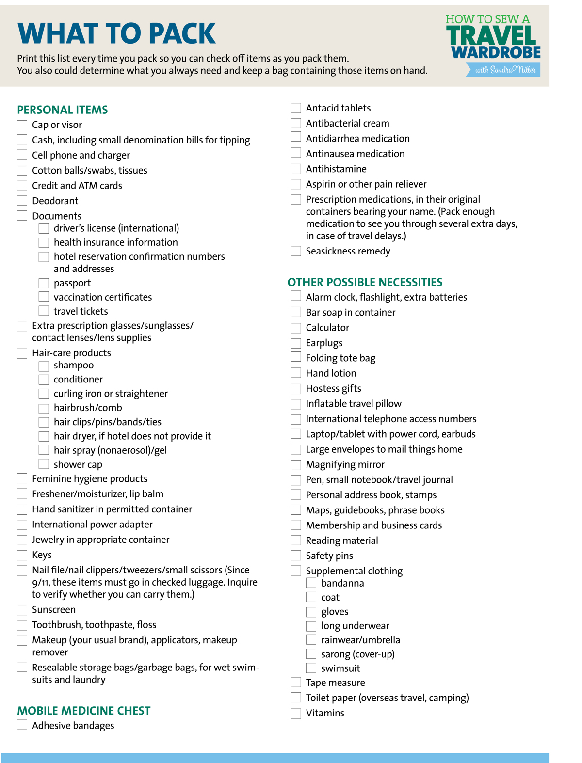 download and print packing checklist