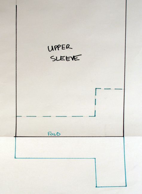 Draft a 1-1/2-inch hem allowance above the cuff line. Then, draft a 2-inch-wide cuff facing, as shown. The dotted line will represent the finished facing.