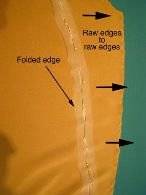 pin folded veiling over marked hem