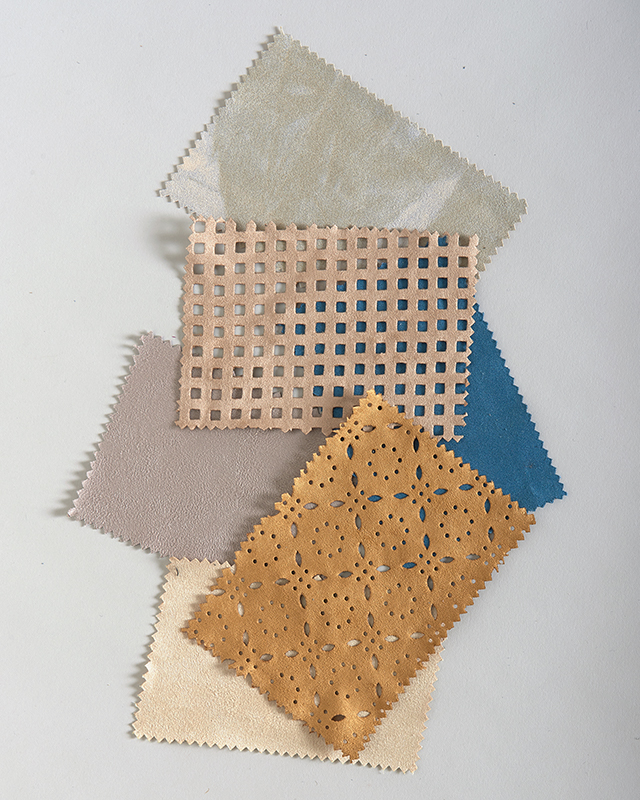 Faux suede finishes and cutout fabric