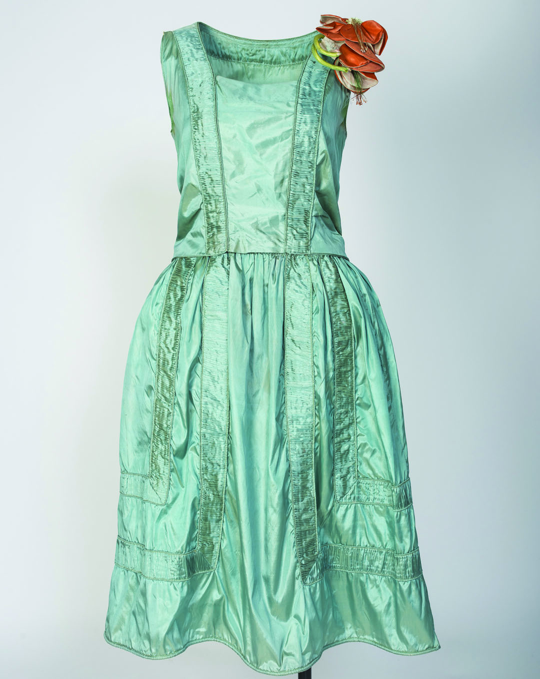 Vintage dress with silk flower at shoulder