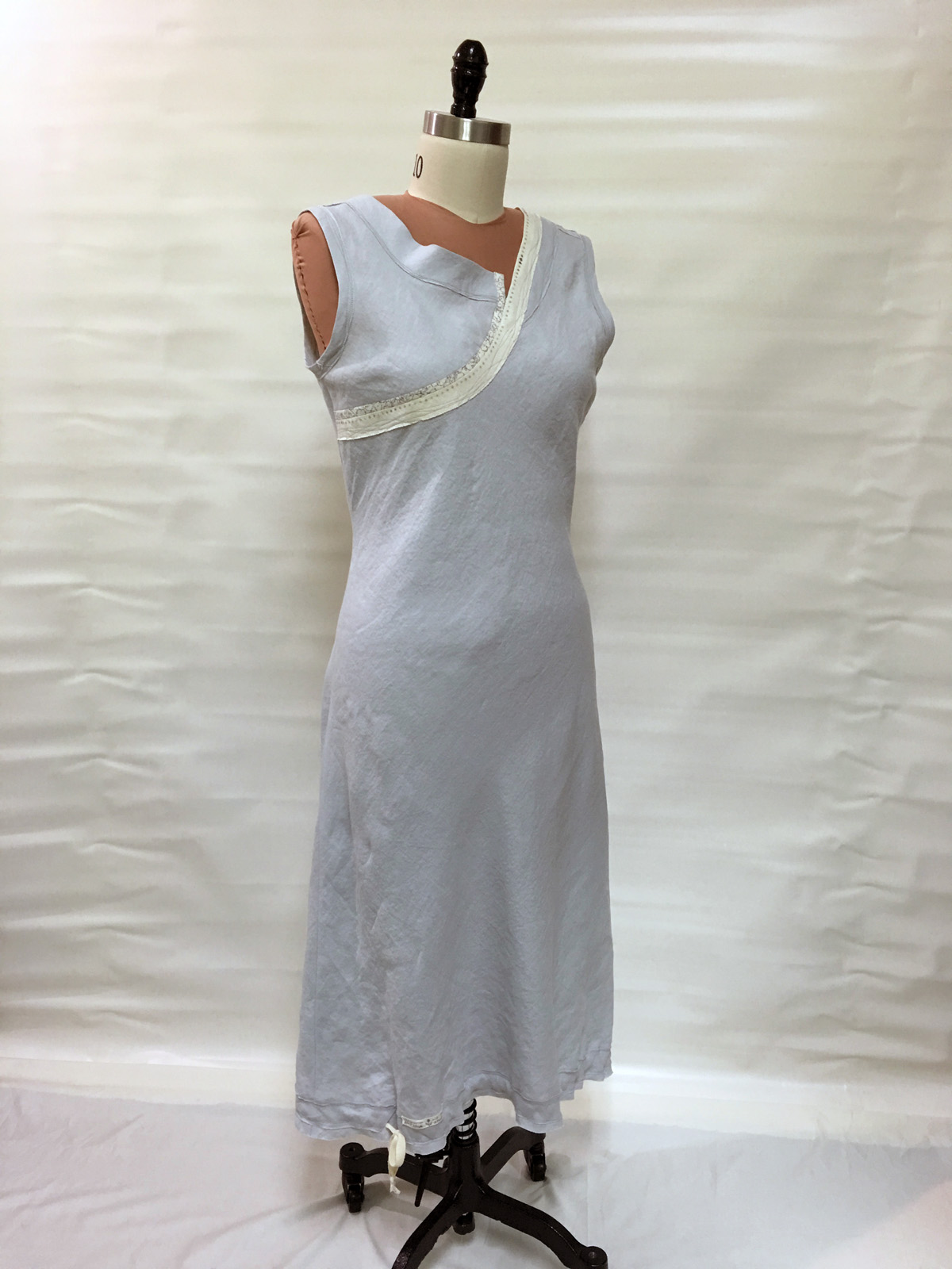 Bias-cut dress from linen tablecloth