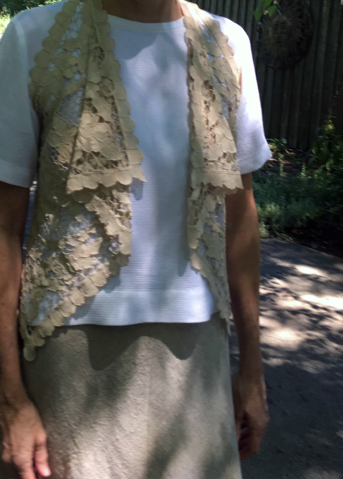 Vest from two lace dresser scarves