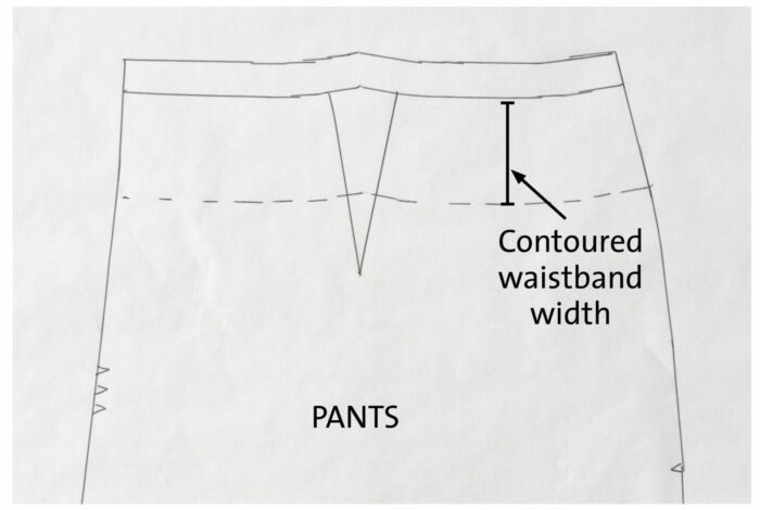drawing the waistband bottom edge