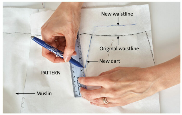 Tracing the new darts and waistline onto the pattern