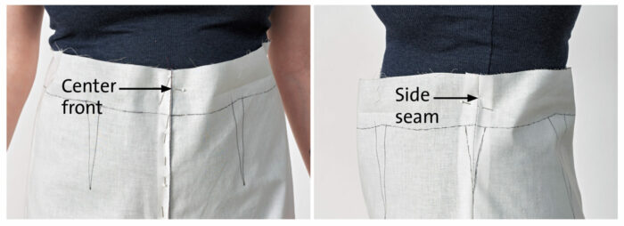 pants pinned at the center and side seams