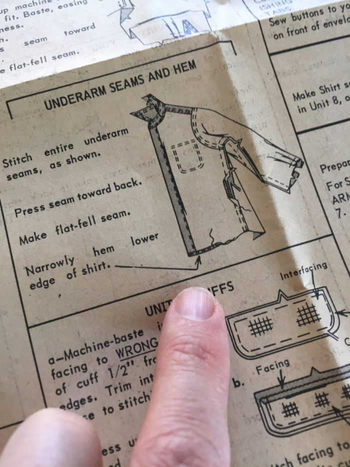 Pattern instruction for hemming a shirt