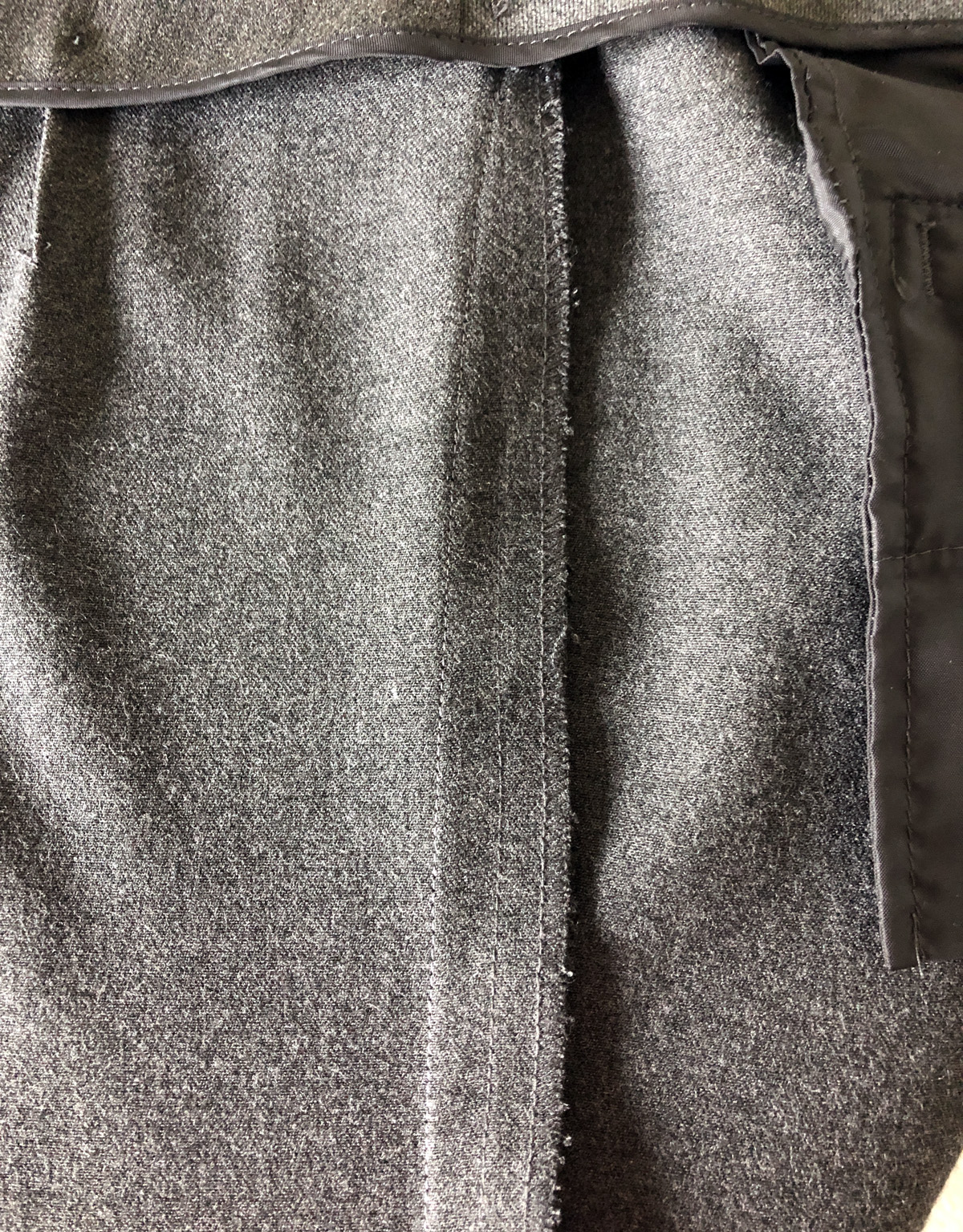 Closeup of a pants side seam, from the pants interior