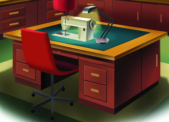 Illustration of task lighting at a sewing machine setup