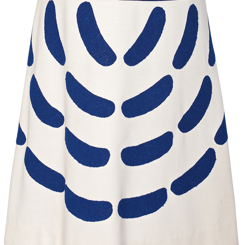 White skirt with blue design