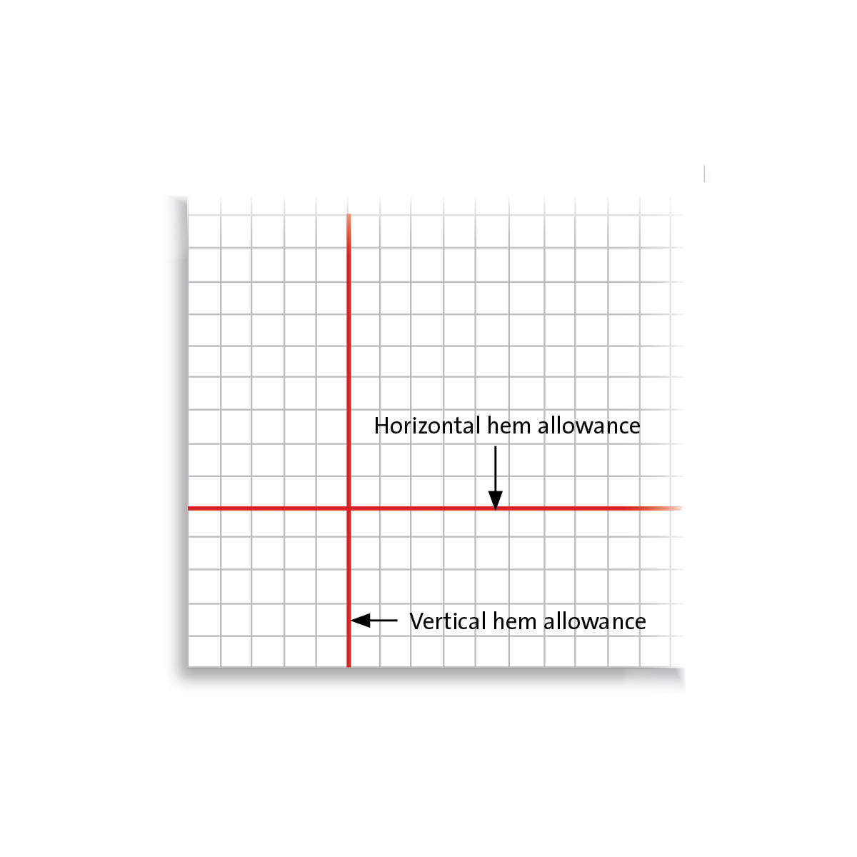 Mitered corner graph paper with two red lines intersecting at right angles