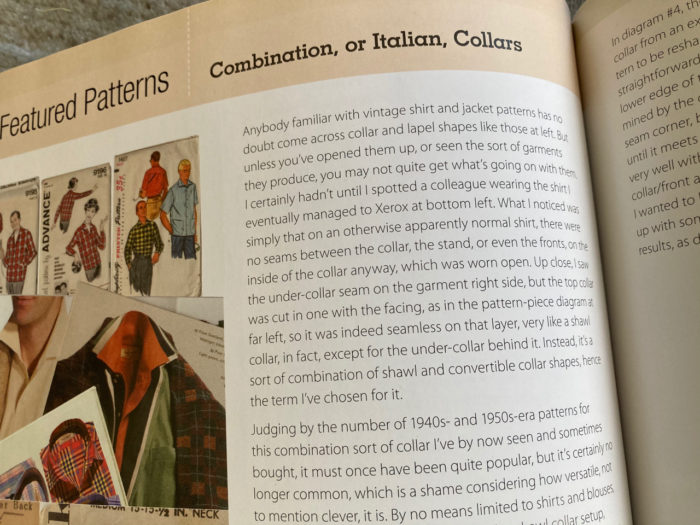 Inside page of The Shirtmaking Workbook about Italian collars