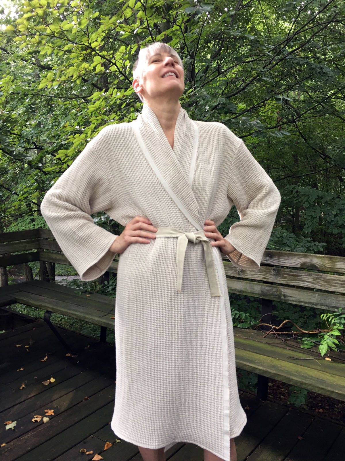 Becky Fulgoni's sewing self-care led to making herself a waffle weave linen bathrobe