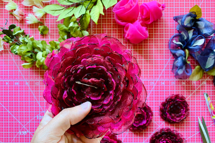 Large Burgundy Fabric Flower Pin