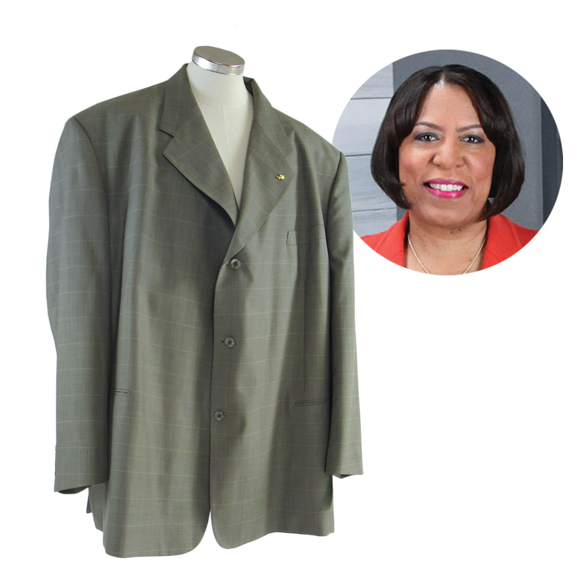 Pam Howard chose a size 56 sage green suit to upcycle