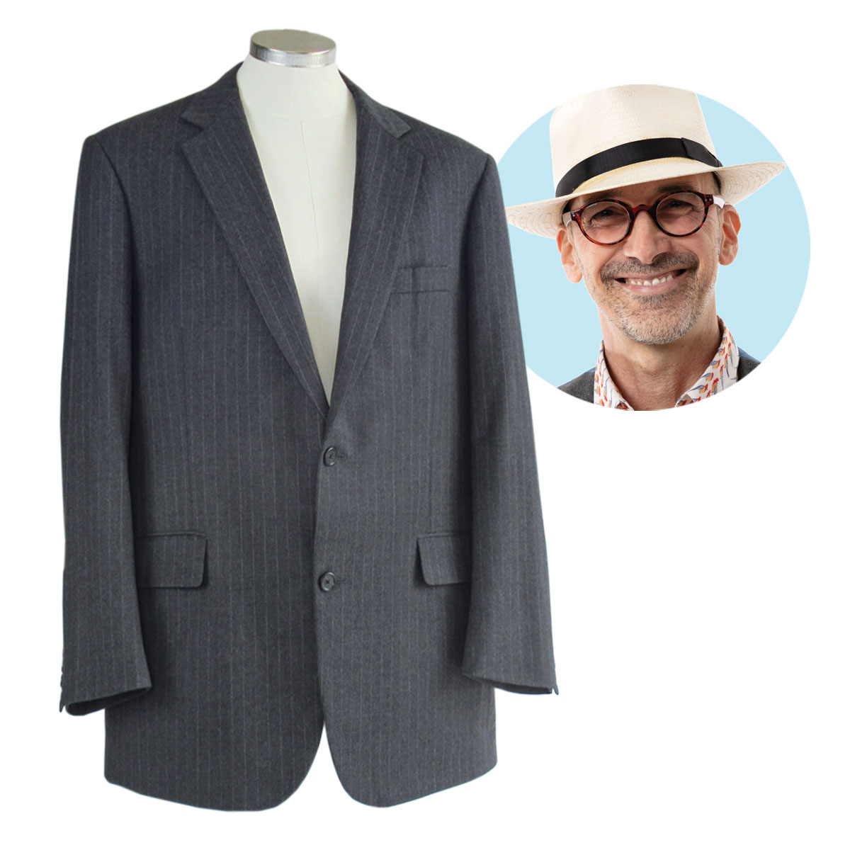 Peter Lappin chose a gray wool flannel pinstripe suit to upcycle