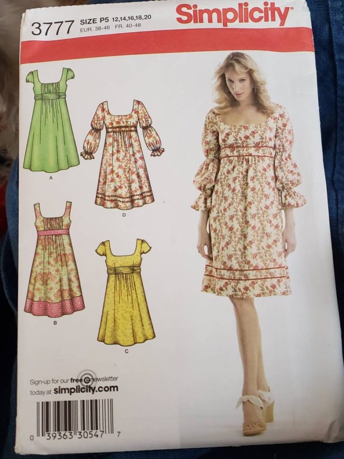 Simplicity 3777 pattern envelope