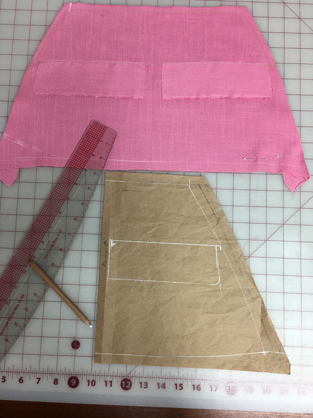 Planning the pocket flaps on the business overalls pattern