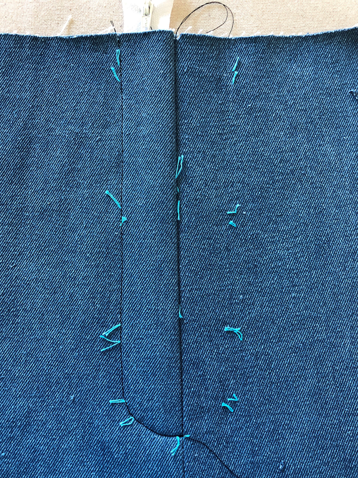 After sewing the fly shape, from the right side