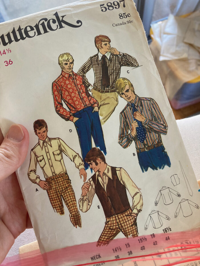 Butterick 5897, a vintage men's shirt pattern from the 1970s