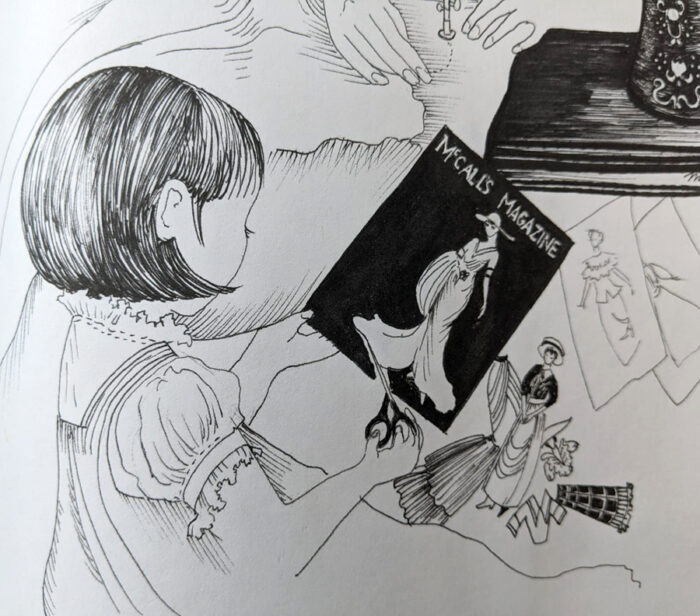 Pen-and-ink illustration by Mary Ryan Reeves from the Claire picture book