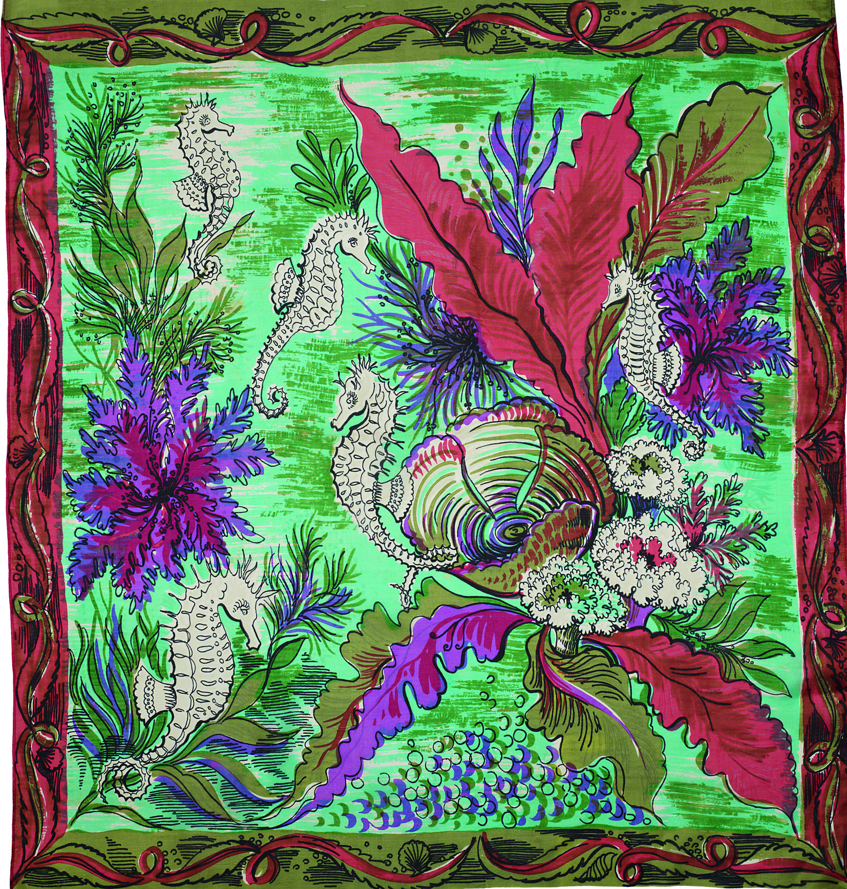 Undersea print vintage silk scarf