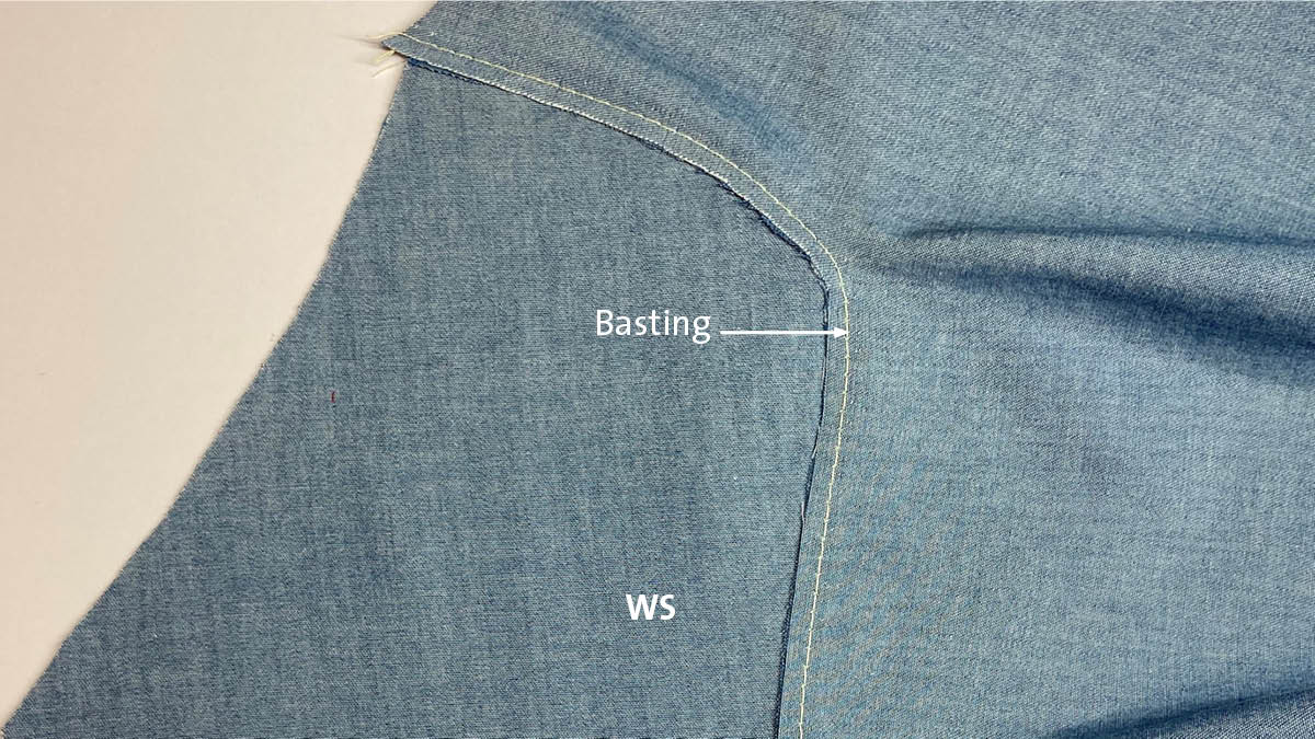 Lapped and appliqued seam: Baste through the seam allowances.