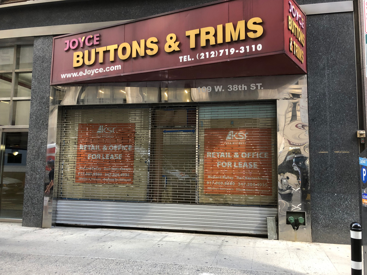 Closed storefront Joyce Trimming