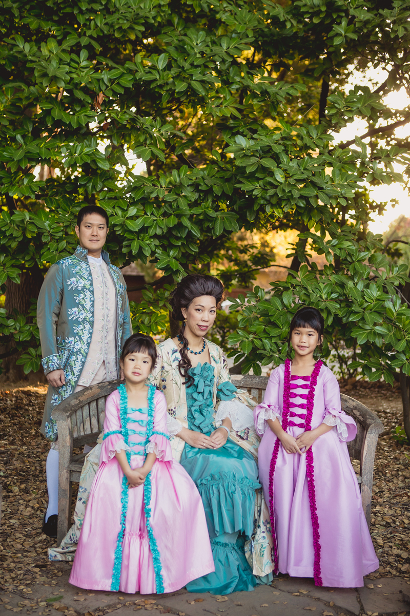 A.J. Wu and family in 18th-century costumes.