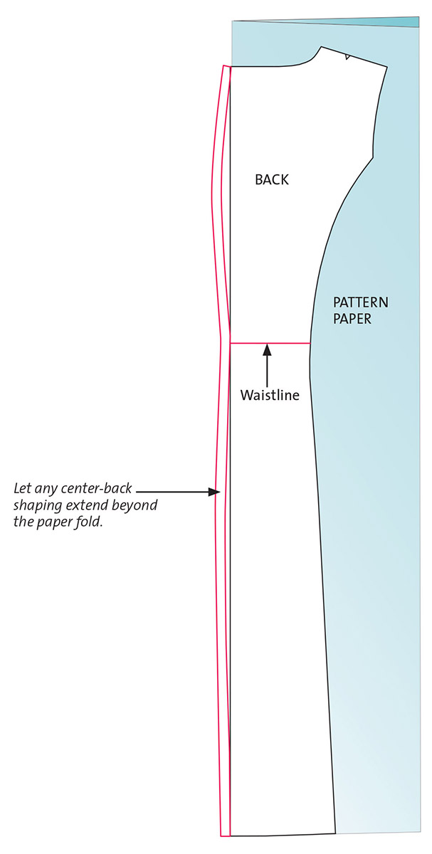 Graphic illustration of how to revise the center back pattern.