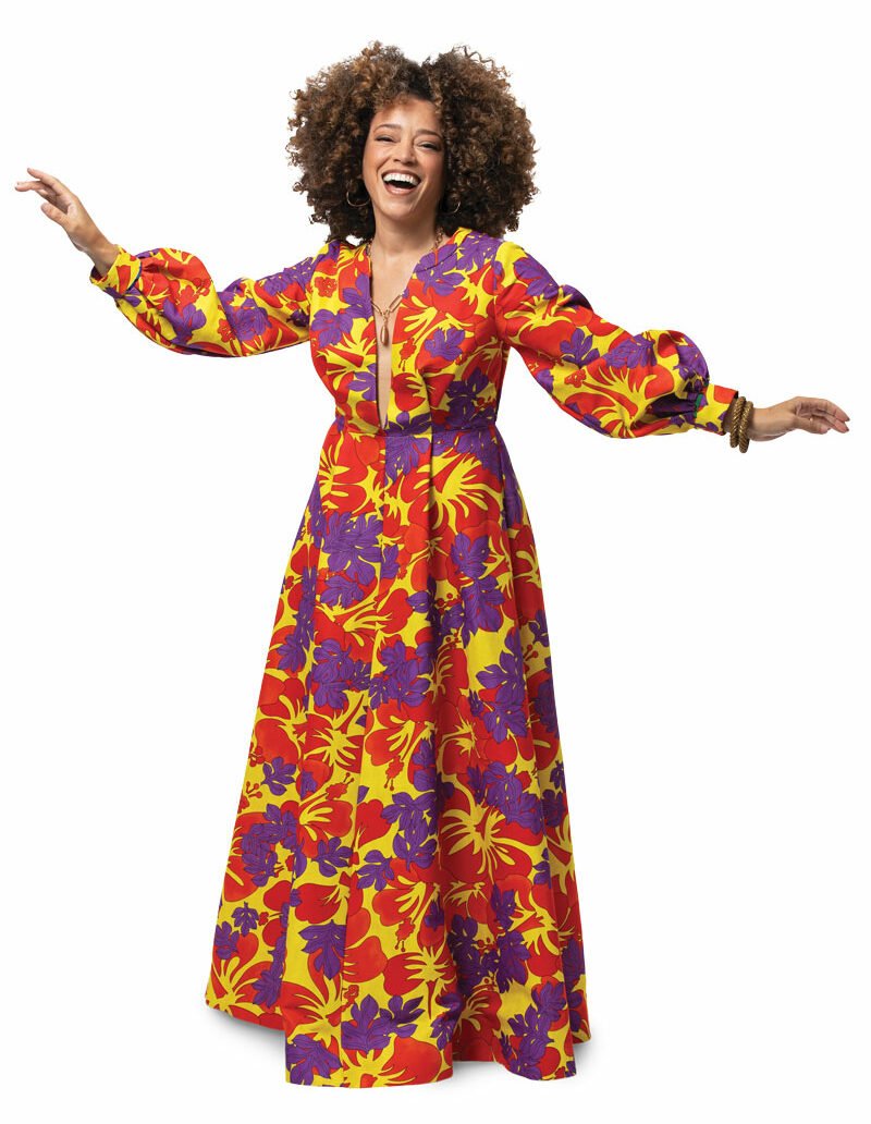 The author twirls with delight in a maxi dress with a beautifully faced hem. Pattern: Simplicity 9041, modified. Fabric: polyester bengaline, Chic Fabrics, New York.