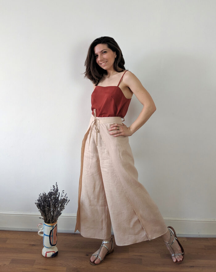 Women high waist wide leg pants sewing pattern, culotte