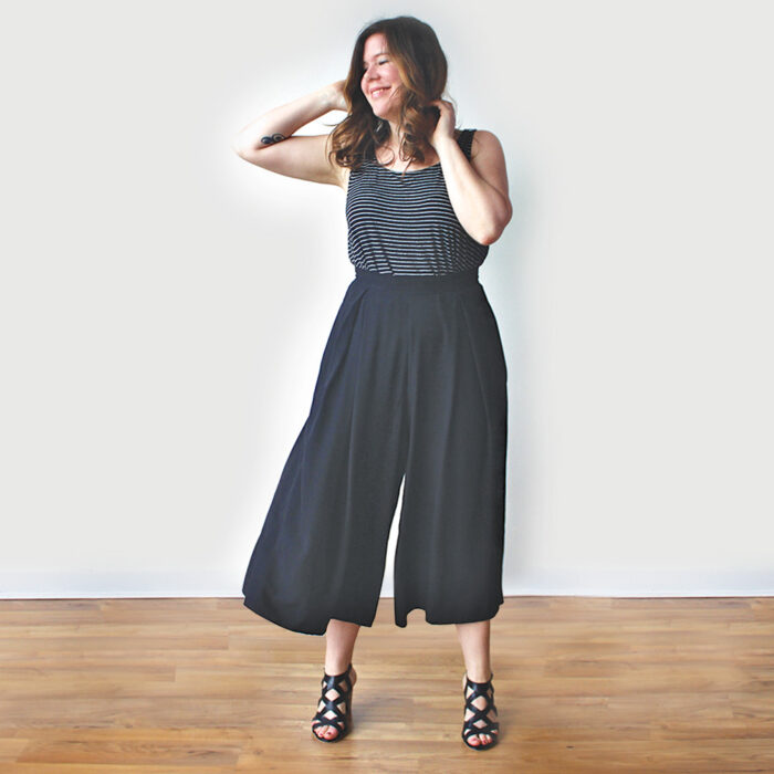 DIY Half Elastic Waistband Linen Culotte Pants  How To Make Back Elastic  Waistband Culotte Trousers 