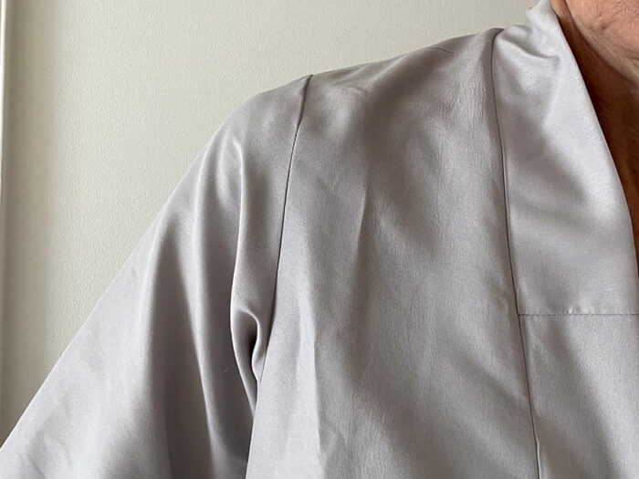 Trusted pattern: close-up of shoulder and sleeve cap on test garment