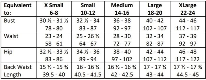 Folkwear Size Chart