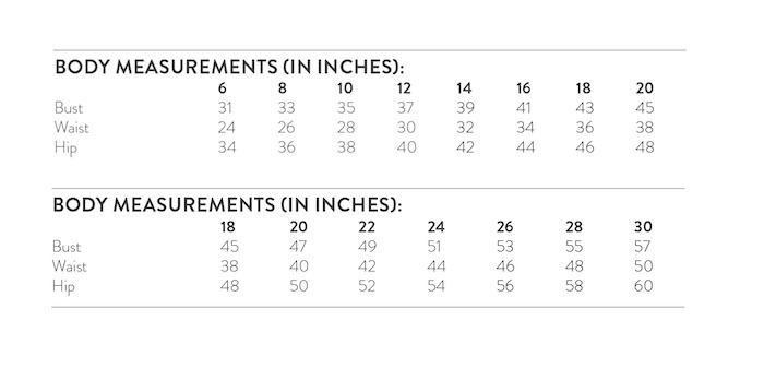 Sew Over it Size Chart