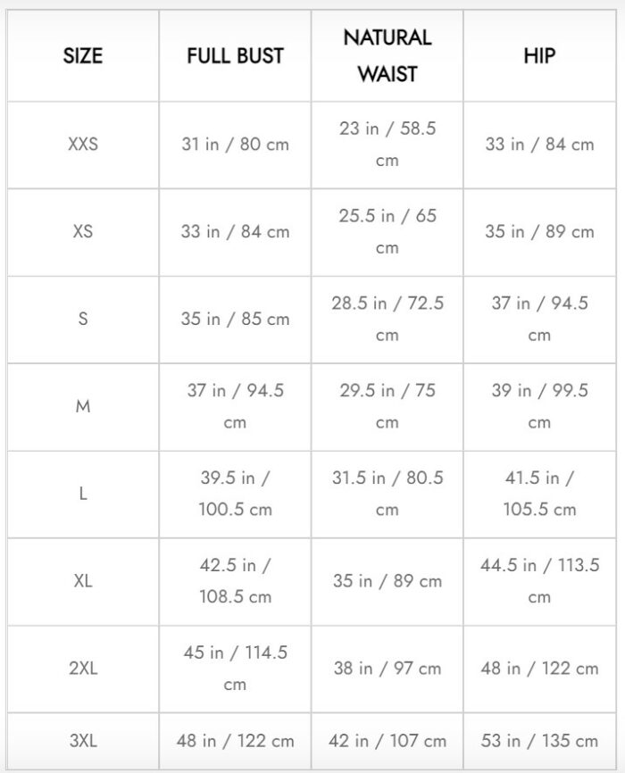 Style Me Sew Me Size Chart