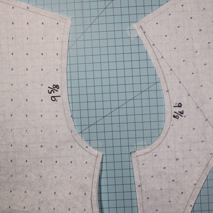 Handkerchief hem sleeve: pattern pieces, armhole close-ups