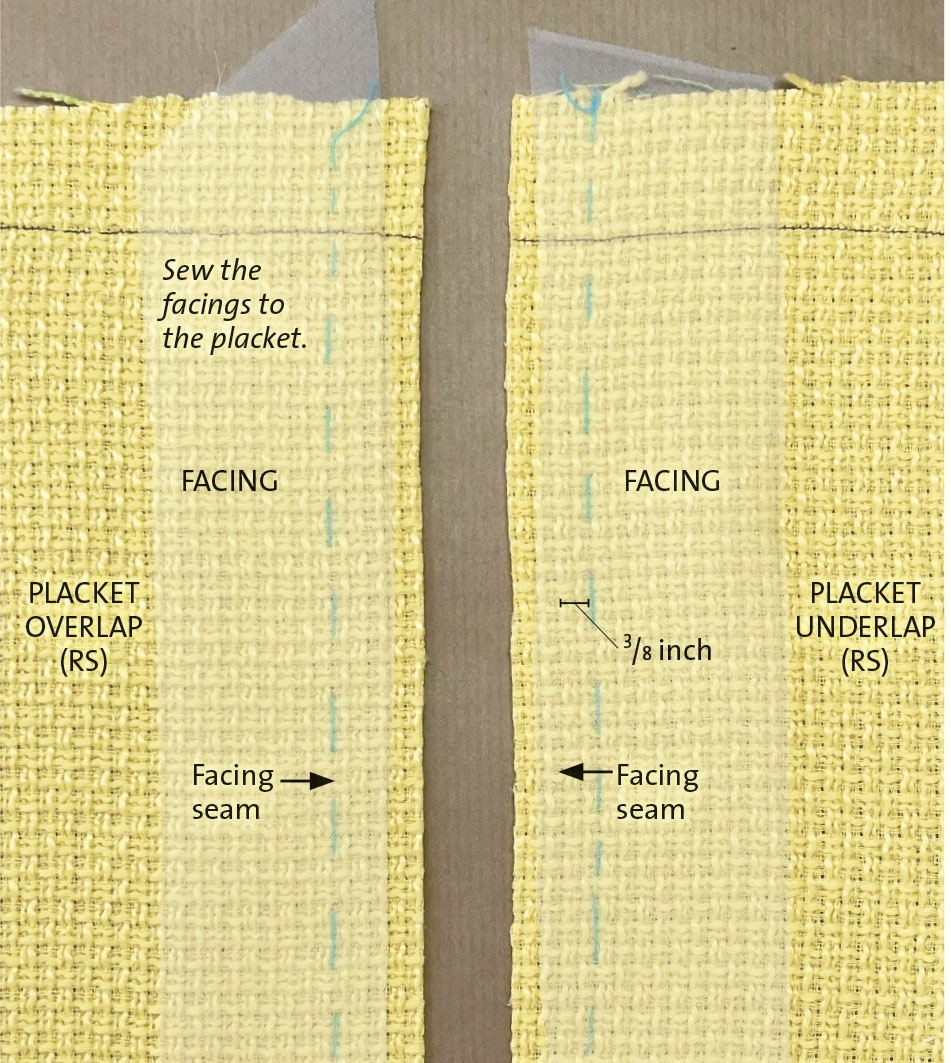 Clip the seam allowances along the curvature on the placket sides.