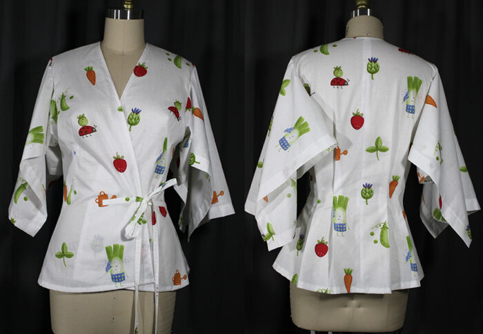 Handkerchief hem sleeve blouse, front and back views