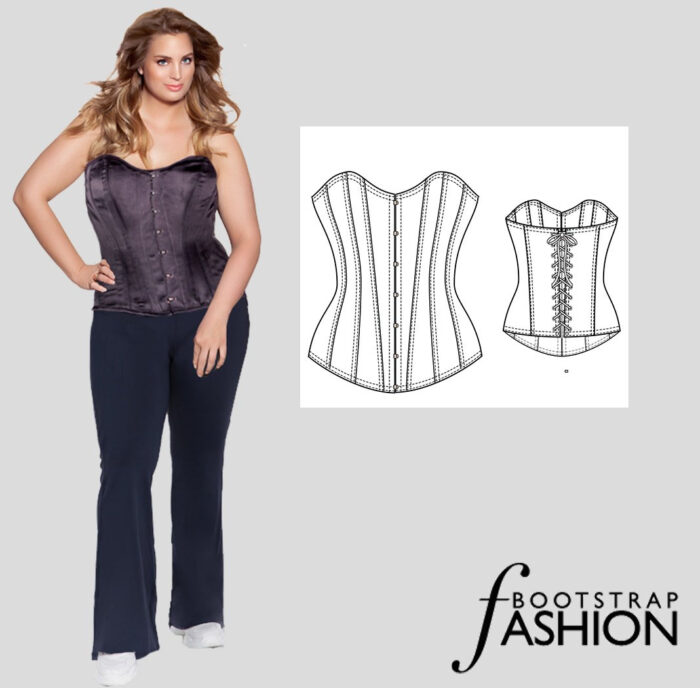 Stitch Detailed Zipper Front Closure Corset Top 