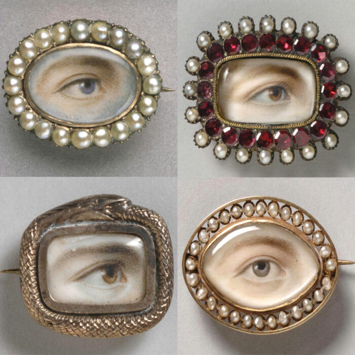 four images of eye brooches from the Philadelphia Museum of Art