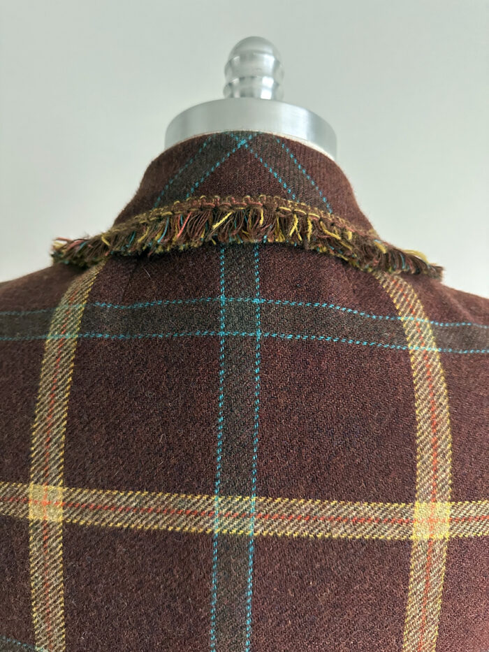 Close-up of back collar on plaid wool Christian Lacroix jacket