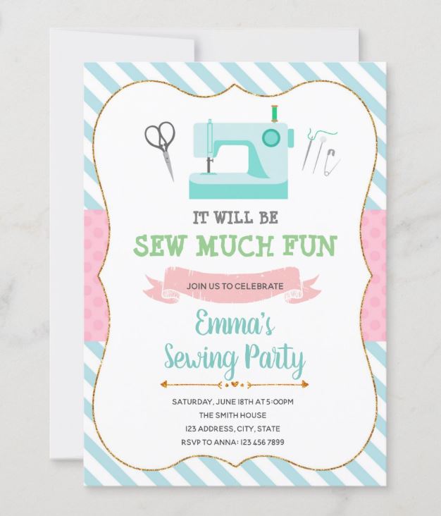 Invitation for a sewing-themed party