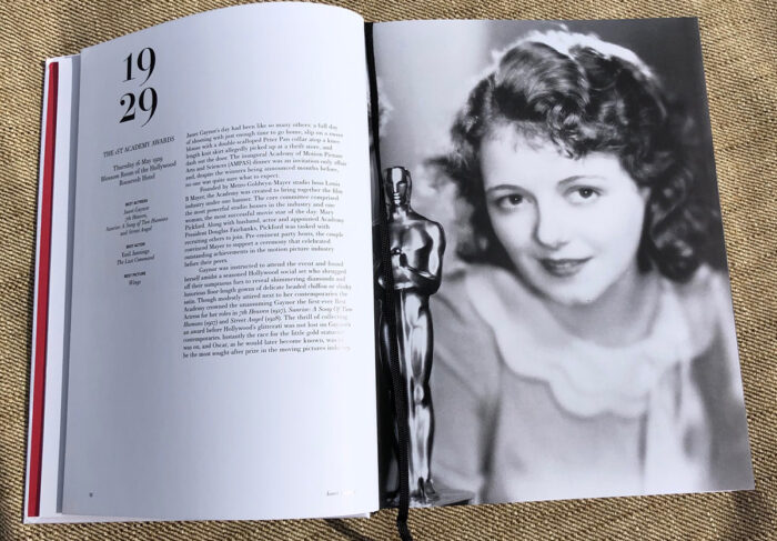 Oscars book spread featuring Janet Gaynor in 1929