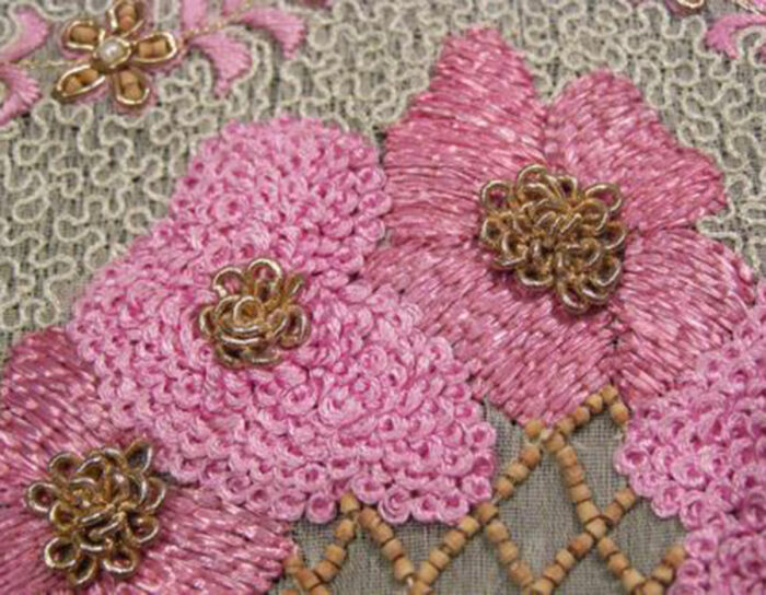 Close-up of the flowers shows the beautiful embroidery (the "loopy" stitching)